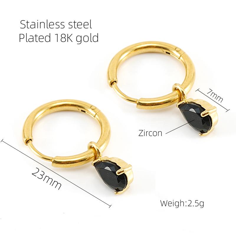 

Элегантные женские серьги-капли из циркона и титановой стали 18K Gold Plated чёрный