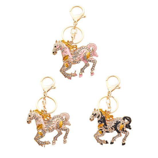 Schlüsselanhänger Anhänger Funkelnde Strasssteine Pferde-Design Metall Schlüsselanhänger Dekorative Schlüsselhalter Freunde