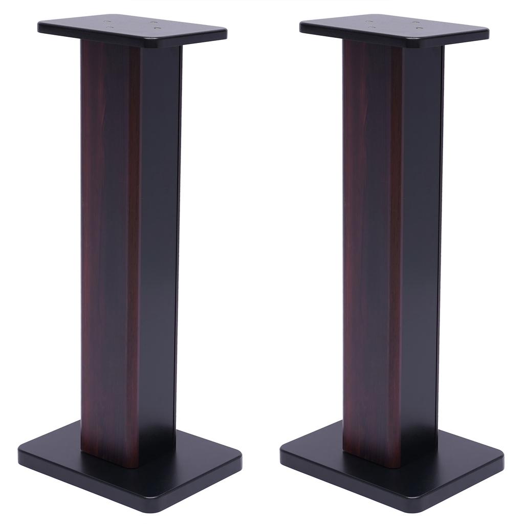 2Pcs 28" Bookshelf Speaker Stands, 15kg Heavy Duty MDF Base, Hollow Sand-Fillable Columns with Cable Clips, Black Walnut