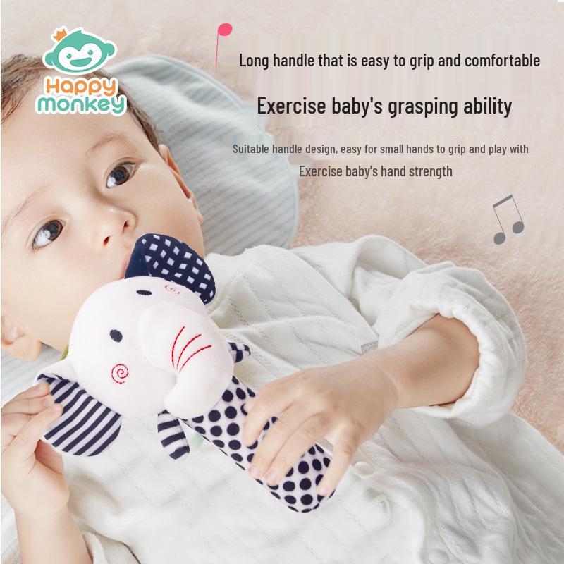 Happy Monkey Black & White Grasping Stick Pacifier Rattle for Newborns - Squeezable BB Stick Hand Rattle for Early Education