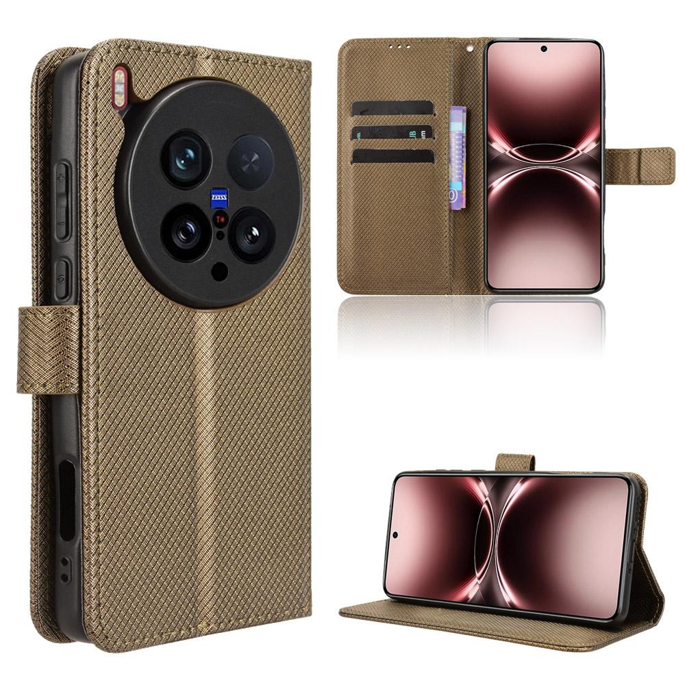 For Vivo X200 Ultra 5G Leather Wallet Case with Strap Diamond Texture Phone Cover