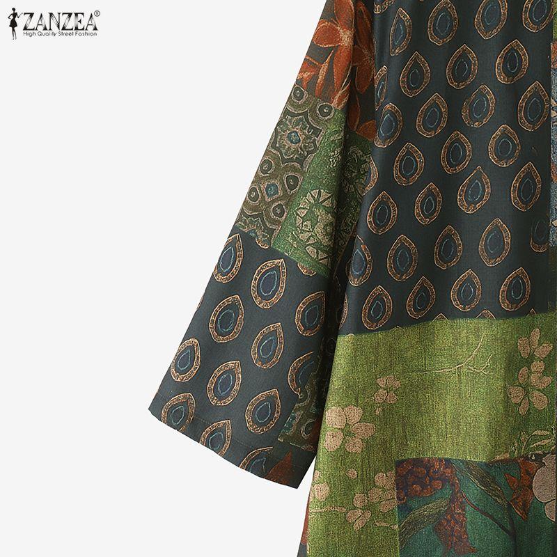 ZANZEA Blusa Casual de Verano para Mujer con Cuello Redondo y Manga Corta con Estampado Floral Retro