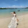 French sweet vacation style neck dress women's summer new pure desire style temperament irregular seaside vacation dress