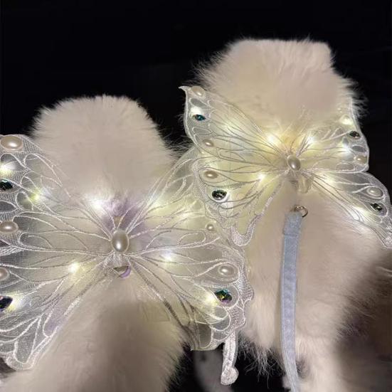 Dog Fairy Wings Light Up Butterfly Wings Pet Costume Embroidered Butterfly Wings with Lights for Parties