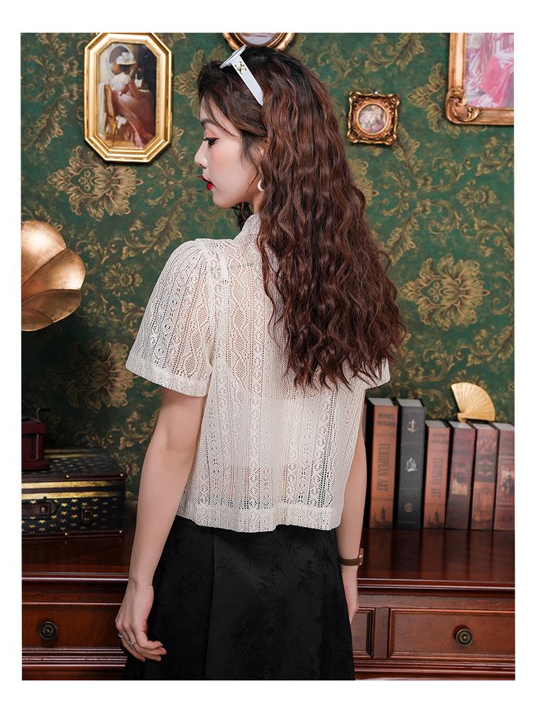 Cămașă de vară 2024 pentru femei, stil chinezesc, perspectivă goală, mânecă scurtă