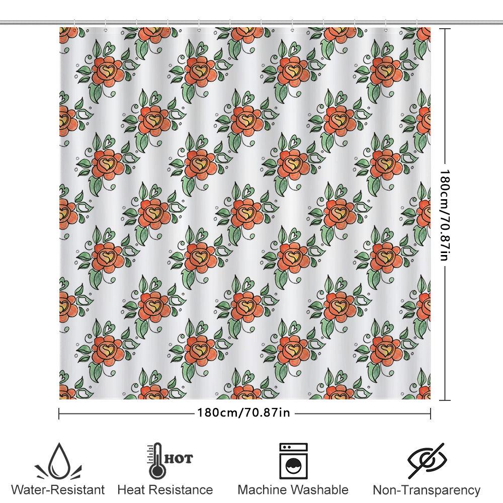 Vintage Roter Blumiger Duschvorhang Badezimmer Dekor Wasserdicht Waschbarer Stoff Duschvorhänge Für Heimdekoration Weiße Farbe (180