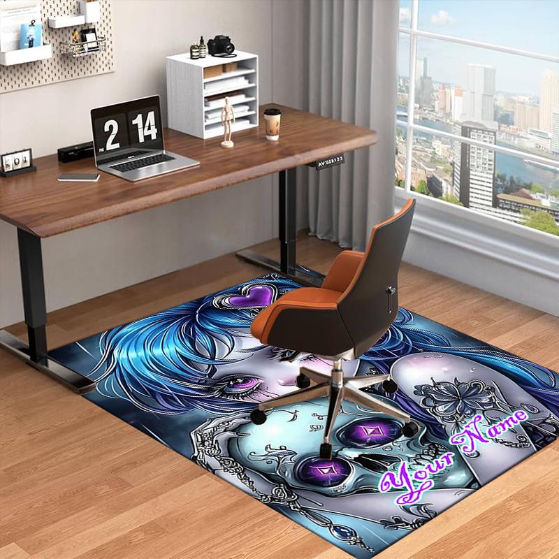1PC Custom Name Gothic Fantasy Skull Art Theme Floor Mat Ideal for Living Room, Game Rooms, Office, Bedroom, Office Floor Mat , Floor Mats for Home