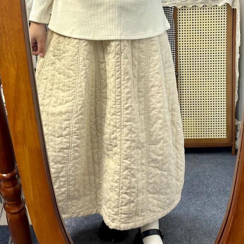 Skirt for Women Thickened Casual Versatile Elastic Long Loose Trousers Double Layer Solid Colour Skirt