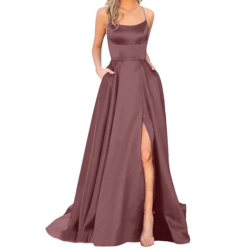 Effen kleur bruidsmeisjesjurk lange jurk dun off-shoulder vriendin mode bruidsmeisjes avondjurk