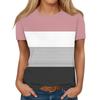 Summer Round Neck 3D Color - Block and Striped Print Top Fashionable Casual Short Sleeved Women's T-shirts
