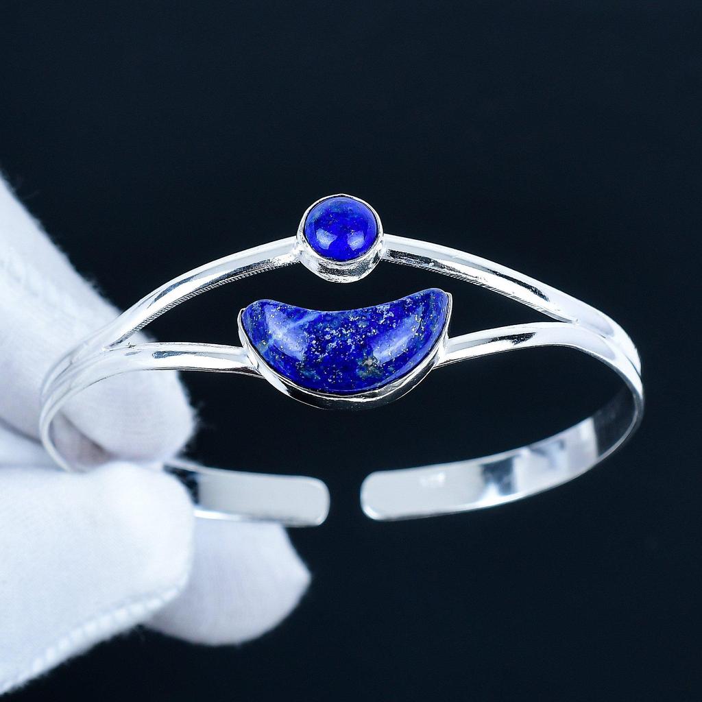 Gema Lápis-Lazúli Natural Pulseira Bracelete Feita à Mão Prata de Lei 925 Pulseira Bracelete, Pulseira Lápis-Lazúli Para Esposa, Pulseira Unissex, Presente para Usar em Festa