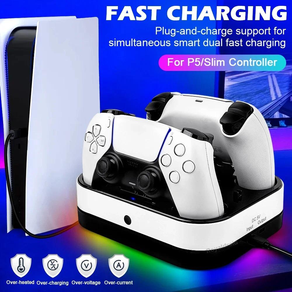 For PS5 Controller Dual Charging Base RGB Fast Charging Station for PS5 Dual Wireless Gamepad Handle Charger Stand