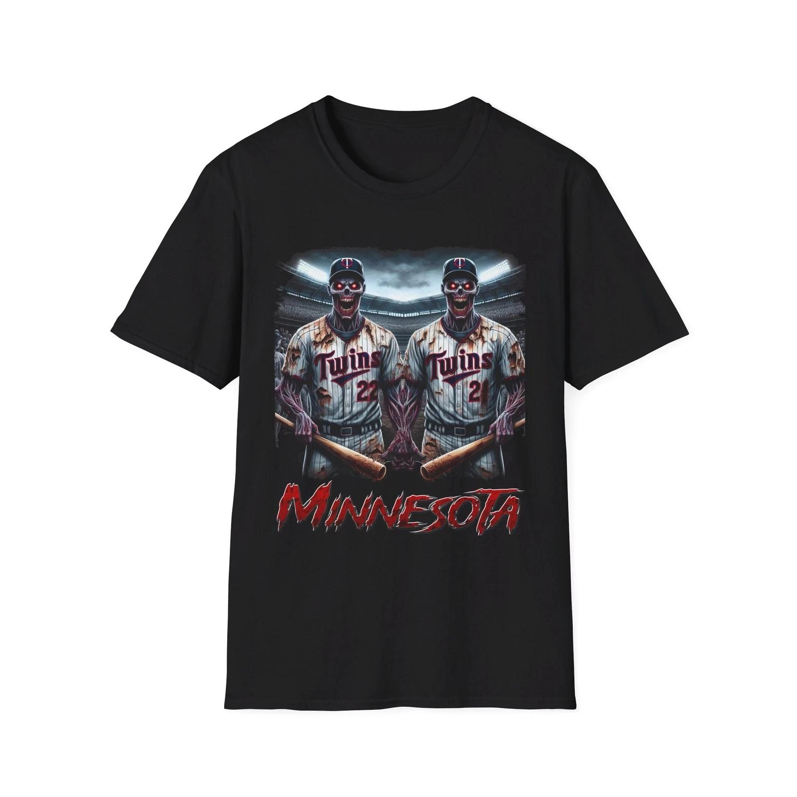 Men s and Women s T-shirts Minnesota Twins Horror Mashup T-Shirt - Spooky Baseball Fan Gear M