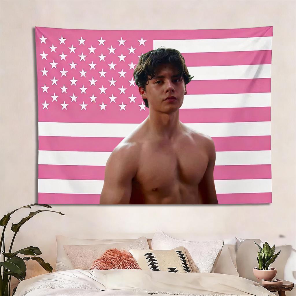 Arazzo Miguel Mora Bandiera Americana Rosa, Arte da Parete Estetico, Morbido Appeso a Parete in Poliestere per Camera da Letto, Stanza dei Fan, Regalo
