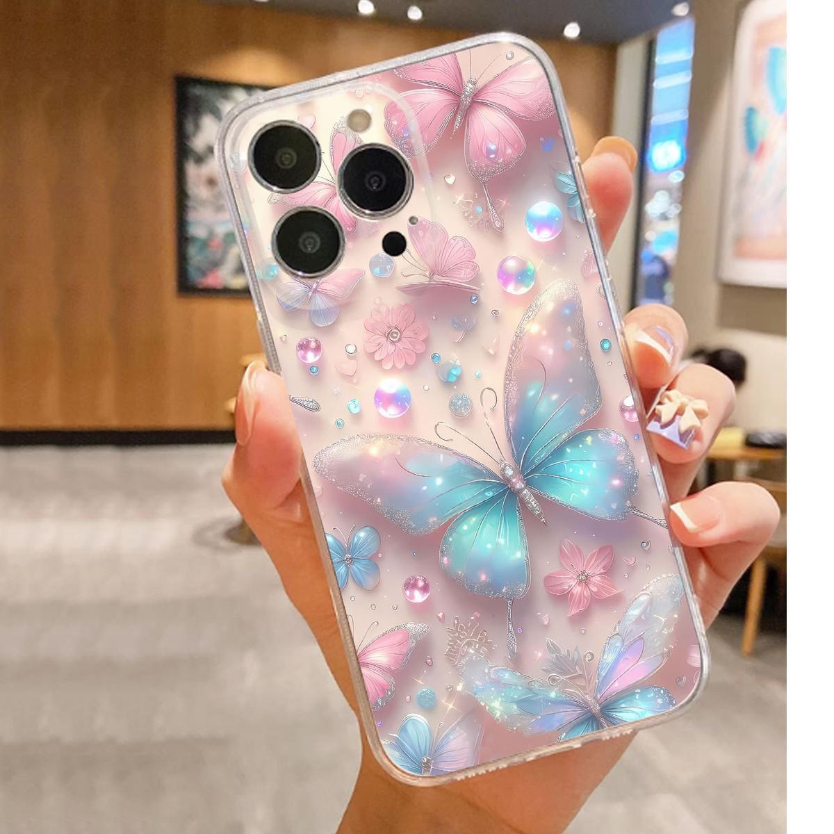 

Прозрачный чехол с рисунком голубой бабочки, противоударный, для iPhone 14/15/16/17 Pro Max iPhone 7 Plus/8 Plus прозрачный