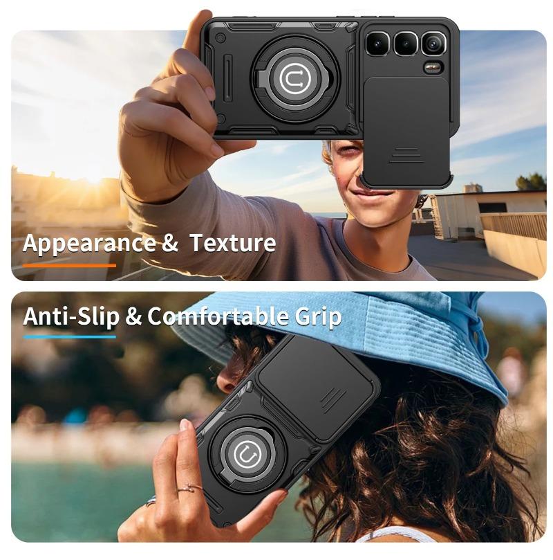 Armor Shockproof Slide Lens Protection Hard Case For INFINIX Hot 60 Magnetic Ring Holder Phone Cover