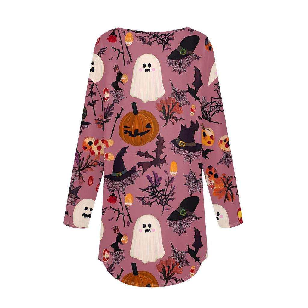 Moda para Mujer Suelto Cuello Redondo Halloween Estampado Manga Larga Camiseta Top Jersey