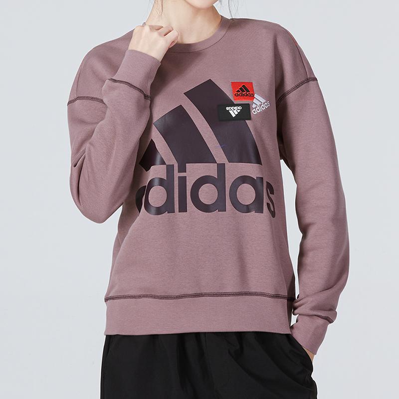 Adidas Large Logo Print Sports Casual Pullover Fleece Sweatshirt Women Sweatshirt Purple HM5301