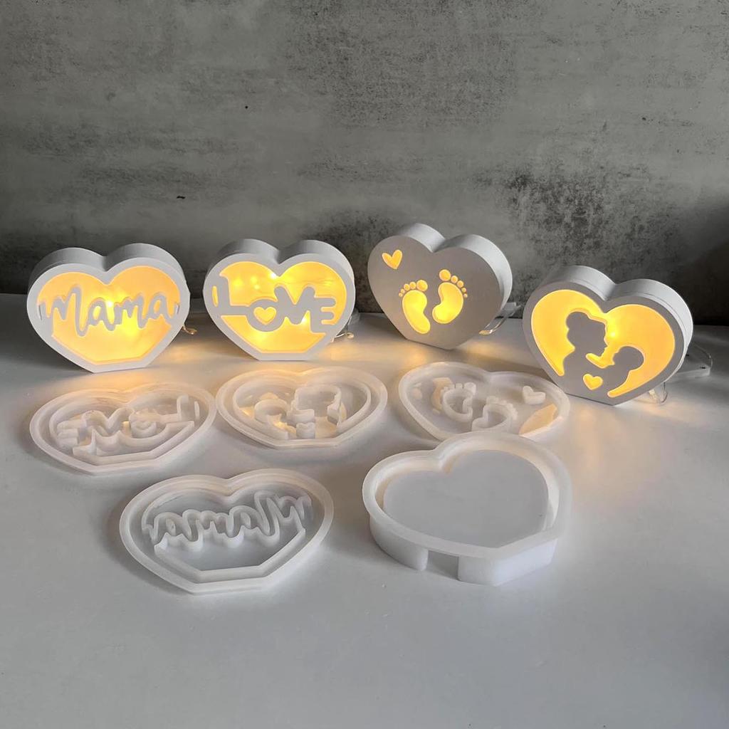 Mother's Day Heart-shaped Ambient Light Silicone Mold Mama Love Mother Portrait Decorative Plaster Drip Mold