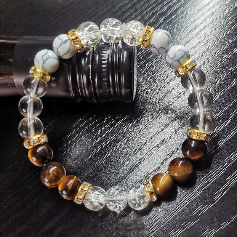 Fashion Tiger Eye Stone White Turquoise Stone Crystal Elastic Bracelet Health Healing Jewelry Optimism and Happiness Christmas Gift for Family