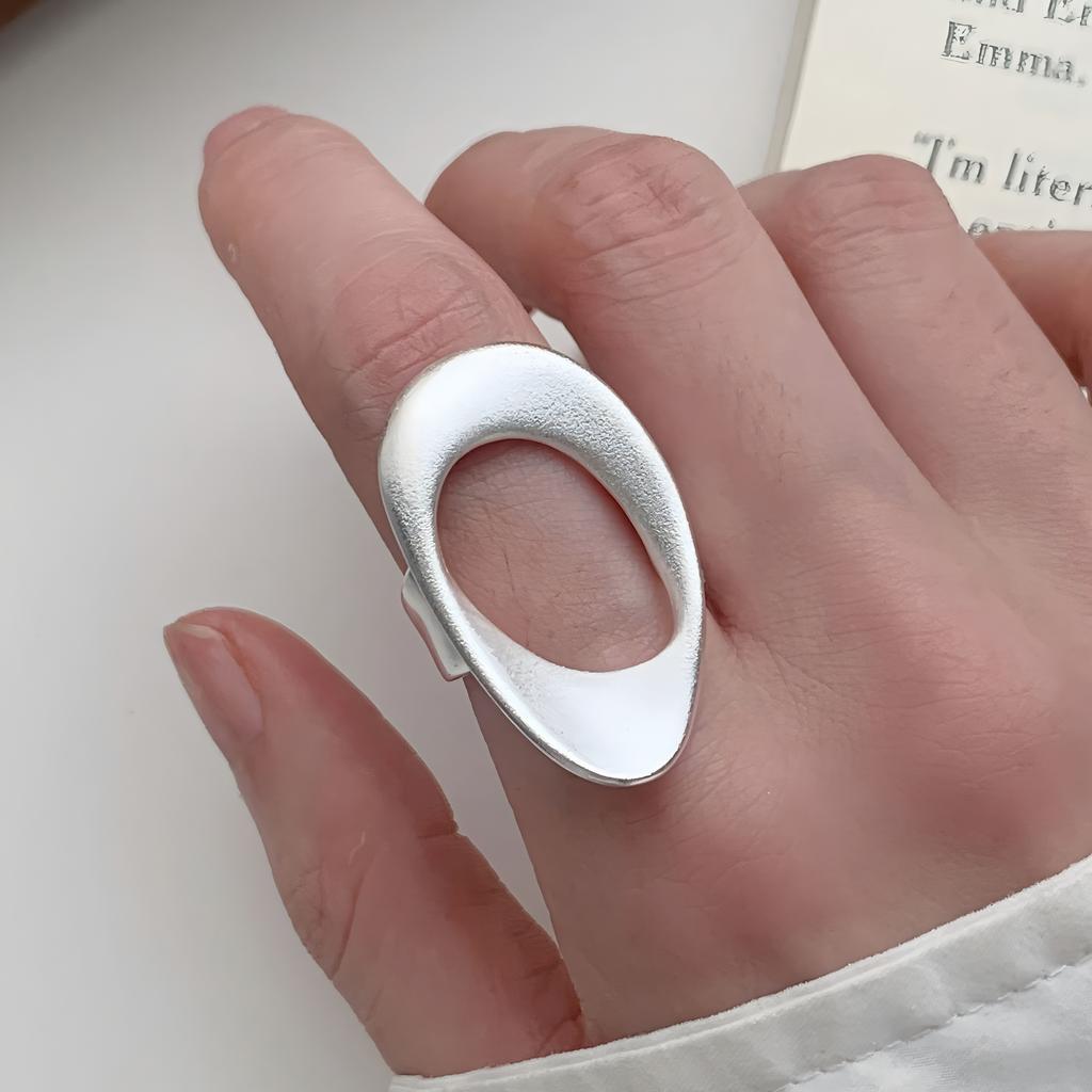 PANJBJ 925 Silver Frosting Geometry Ring for Women Wide Texture Versatile Handmade Ins Jewelry Gift