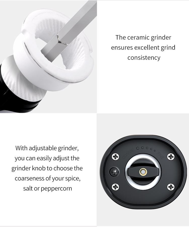 Electric Black Pepper Grinder, Stainless Steel Kitchen Tool with Reinforced Grinding Core