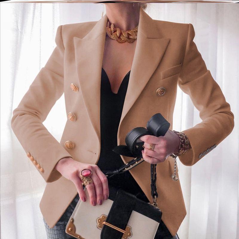 

202 Fall and Winter New Arrival Pure Color Fashionable Casual Suit Short Coat Women s Suit Coat Women G-khaki-N27 XXXL