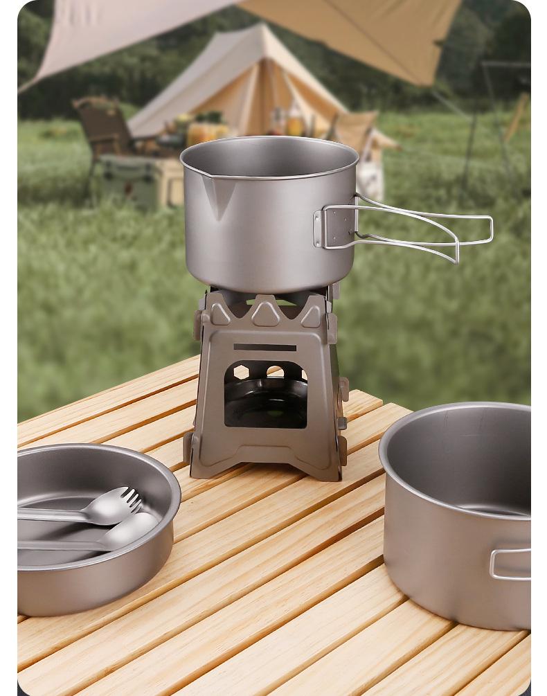 Lightweight Pure Titanium Camping Cookware: Folding Pot, Soup Pot, Tableware, and Multi-Purpose Frying Pan