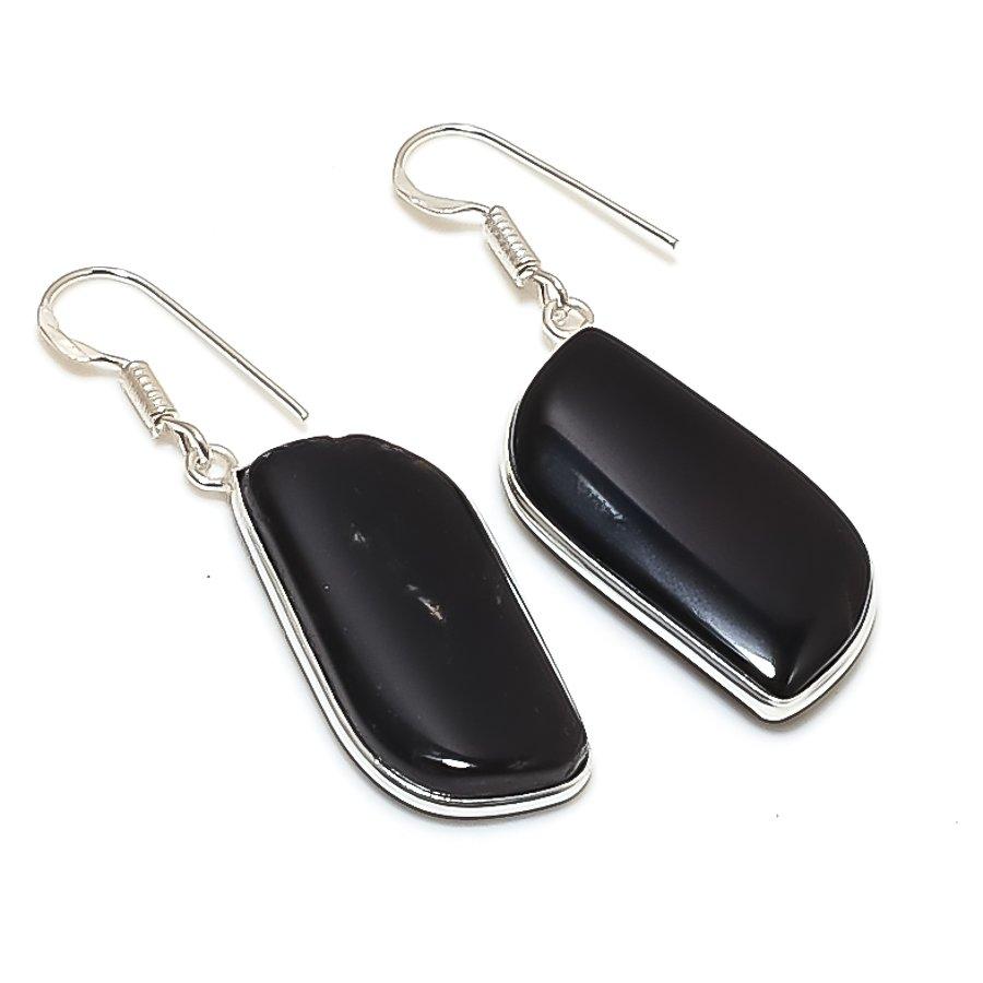 Natural Black Onyx Gemstone 925 Sterling Silver Jewelry Earring 1.85 AE-11970