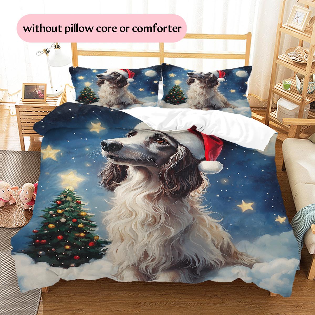 Christmas Afghan Hound Pattern Bedding Home Decoration Birthday Gift (1 * duvet cover + 2 * pillowcase, without core) 135x200cm