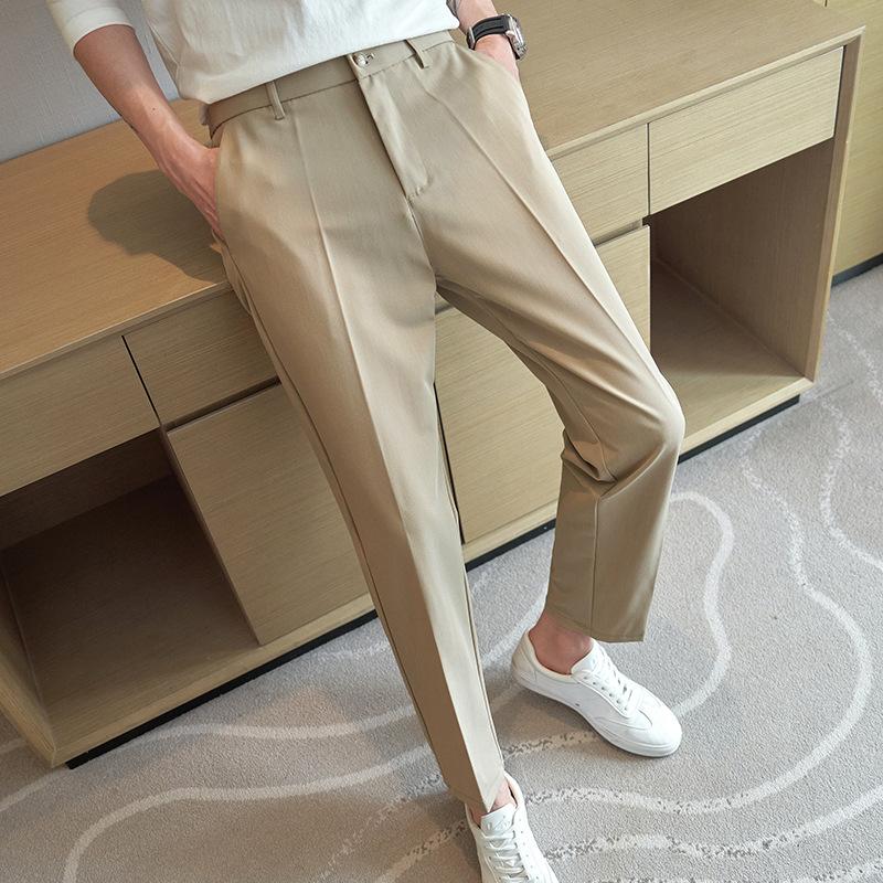 Douyin Quality Men's Casual Nine-point Pants, Ruffian Handsome Trend Small Straight Pants, Elastic Elastic Casual Pants At the Back Waist
