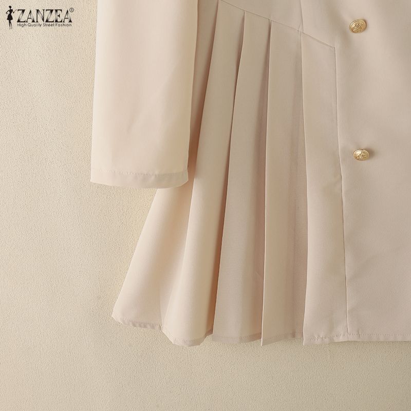 ZANZEA Rochie Elegantă Casual pentru Femei cu Guler Reversibil și Mânecă Lungă