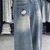 Womens Cartoon Embroidered Jeans 2026 Loose Fit Wide Leg Straight Floor Length Pants