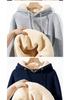 Men's Velvet-Lined Lambswool Hoodie - Loose Fit, Solid Color, Warm Winter Jacket