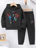 New Thick Boys' Sweatshirt and Trousers Two-piece Set with Motorcycle Pattern, Perfect for Autumn and Winter.