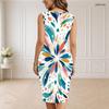 Women Plus Size V Neck Sleeveless Multicolor Printed Bodycon Midi Dress