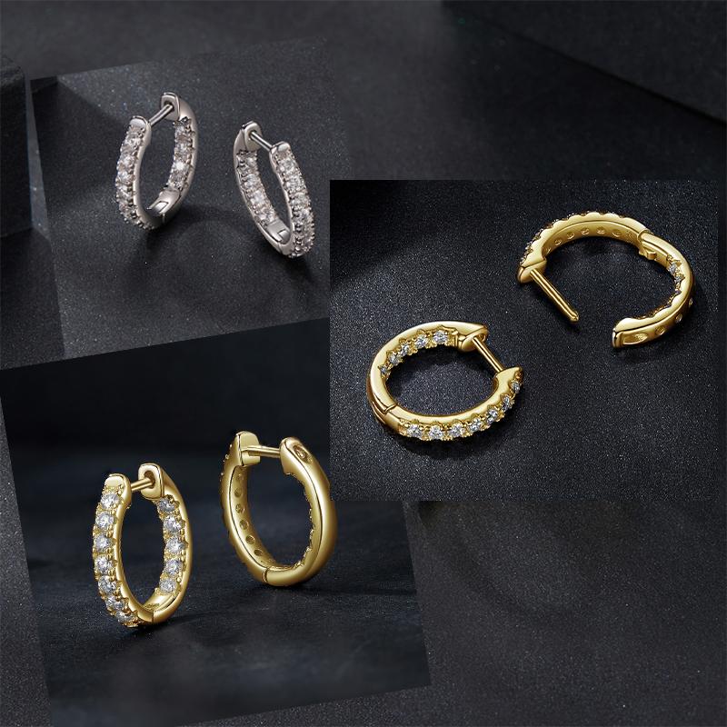 BAMOER Platinum Plated Moissanite Hoop Earrings for Women, D Color Round Cut Lab Diamond 925 Silver Hypoallergenic Earrings