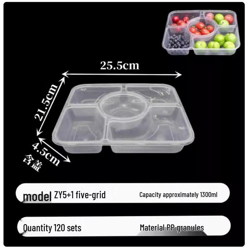 ShengBiLai 5-Compartment Disposable Locking Takeaway Boxes (120 Sets)