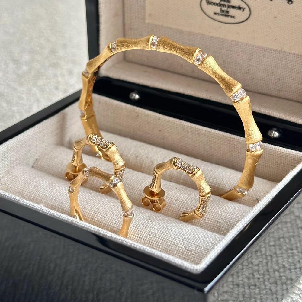 New Chinese Style Bamboo Jewelry Set Vintage Italian Luxury Ring Earrings Bracelet