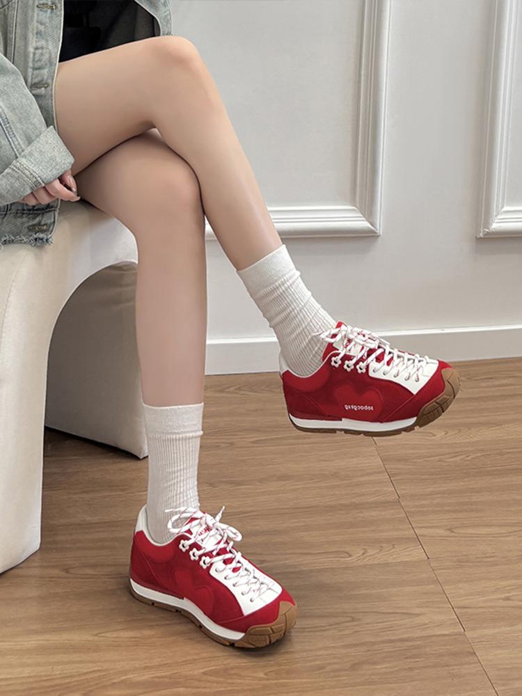 Sheepskin version~ Genuine leather retro thick-soled inner height-increasing Forrest Gump shoes women's versatile casual sports shoes German trainin