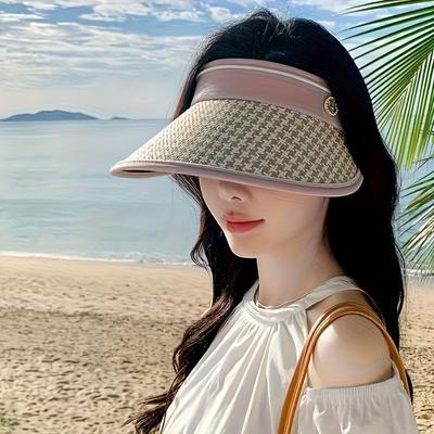 Wide-Brim Sun Visor Hat with Golden Buckle - Protection, Lightweight Design, Perfect for Beach & Outdoor Adventures, Beach Accessories