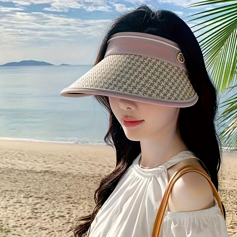 Wide-Brim Sun Visor Hat with Golden Buckle - Protection, Lightweight Design, Perfect for Beach & Outdoor Adventures, Beach Accessories