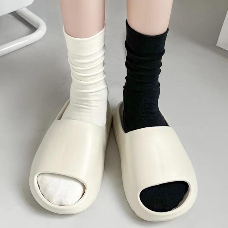Xiaohongshu Loose Socks Confinement Socks Medium Cotton Socks Summer Thin Trendy Black And White Solid Color Stacked Socks
