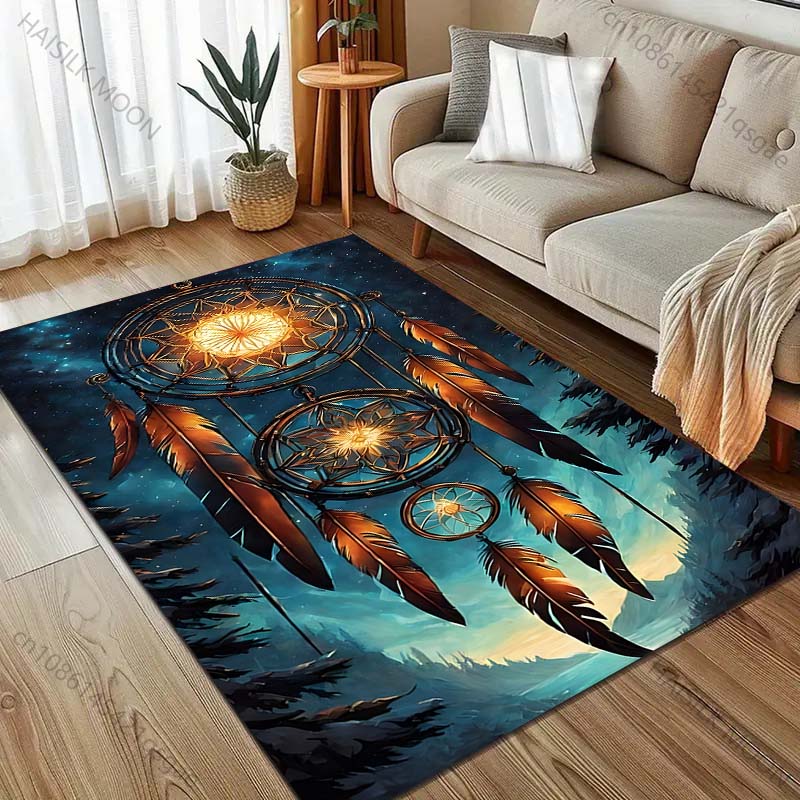 Dream Catcher and Feathers Print Carpet for Living Room Bedroom Sofa Doormat Home Decor Non-slip Floor Mat Room Area Rug