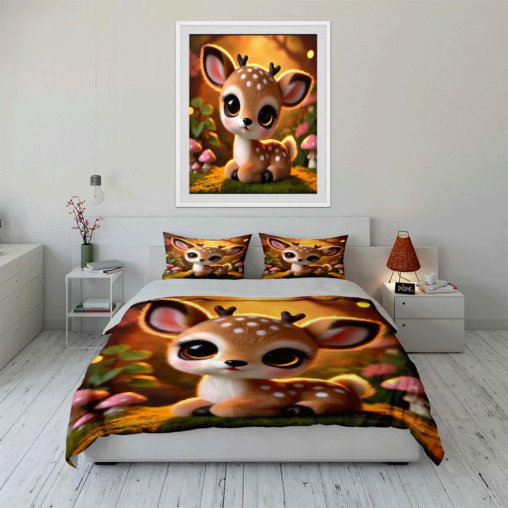 Adorable Deer Set For Decoration Exquisite Three-Piece Bedding Set Gift For Kids And Adults