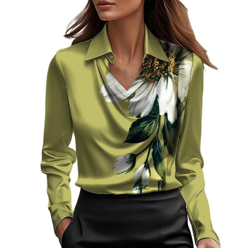 TIFICY Camicette e camicie con collo a polo a maniche lunghe con stampa tinta unita primavera autunno moda casual da donna