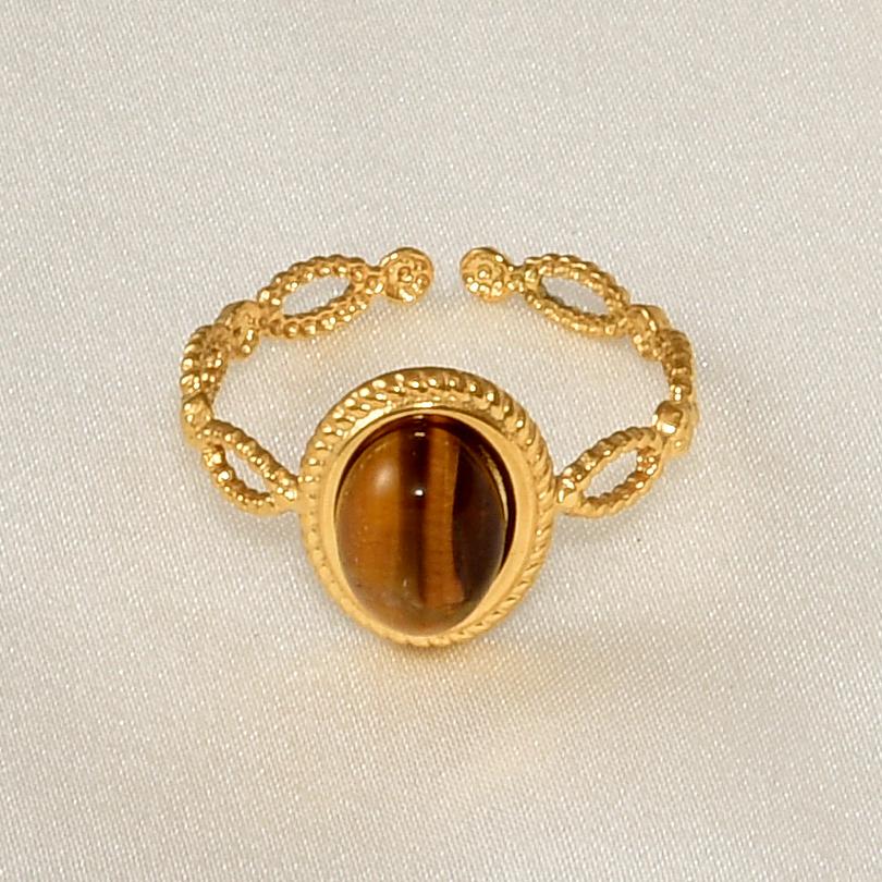 Echtvergoldeter Offener Verstellbarer Ring Echter Stein Edelstahlringe Für Damen Herren Zubehör Geometrischer Schmuck Ringe Geschenk