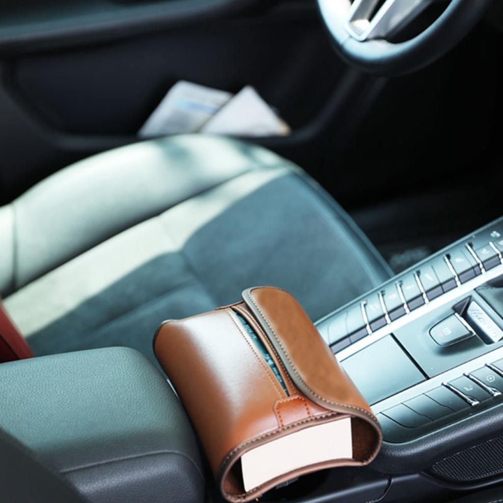 Car Tissue Box Holder Nappa Leather Car Center Console Armrest Napkin Box Sun Visor Backseat Tissue Case with Fix Strap