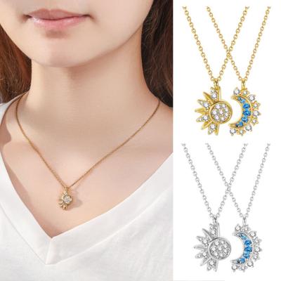 1 Set Sun And Moon Necklaces Couples Matching Necklaces Rhinestone Sun Moon Pendant Necklaces Gift for Valentine's Day Anniversary