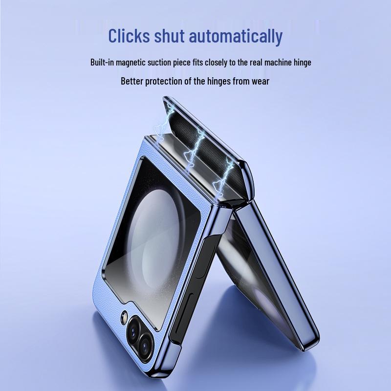 Samsung Z Flip 6 Leather Protective Case with Middle Axis Hinge